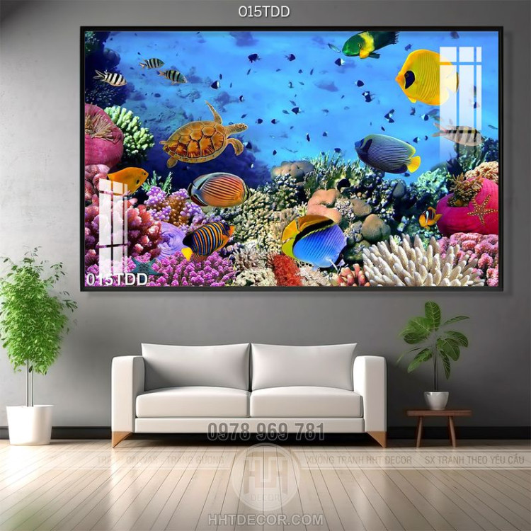 Tranh Đại Dương, cá heo 3D dán tường đẹp
