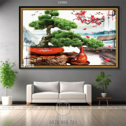 Tranh bonsai tạo kiểu và cái bình