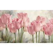 Tranh những bông hoa tulip vẽ trên tường quán cà phê
