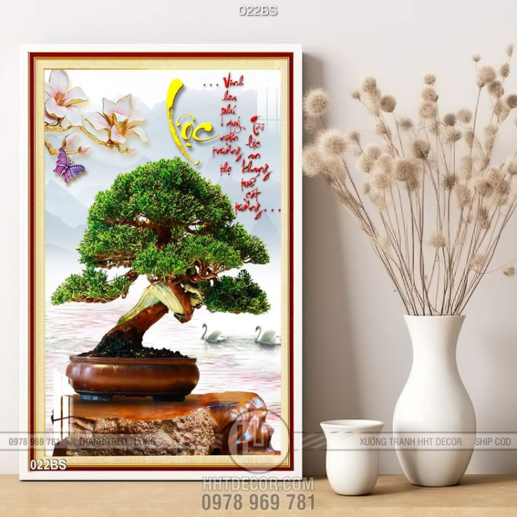 Tranh bonsai dáng đẹp chữ lộc