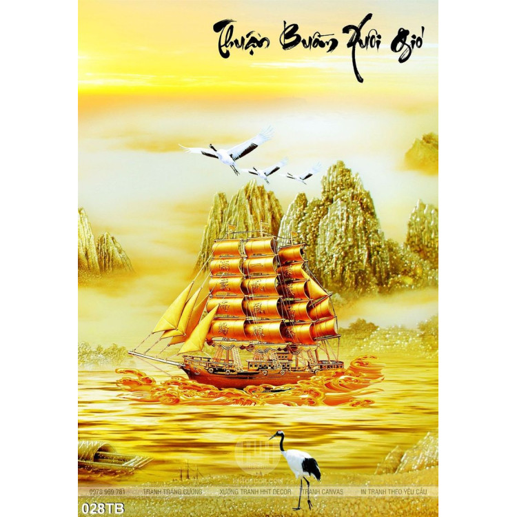 Tranh thuận buồm xuôi gió khổ dọc và con thuyền mạ vàng 