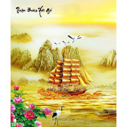Tranh thuận buồm xuôi gió 3d khổ dọc wall và con thuyền bằng vàng