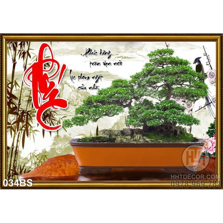 Tranh bonsai chữ phúc 3d