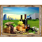 Tranh bàn rượu vang trên đồng cỏ treo bếp