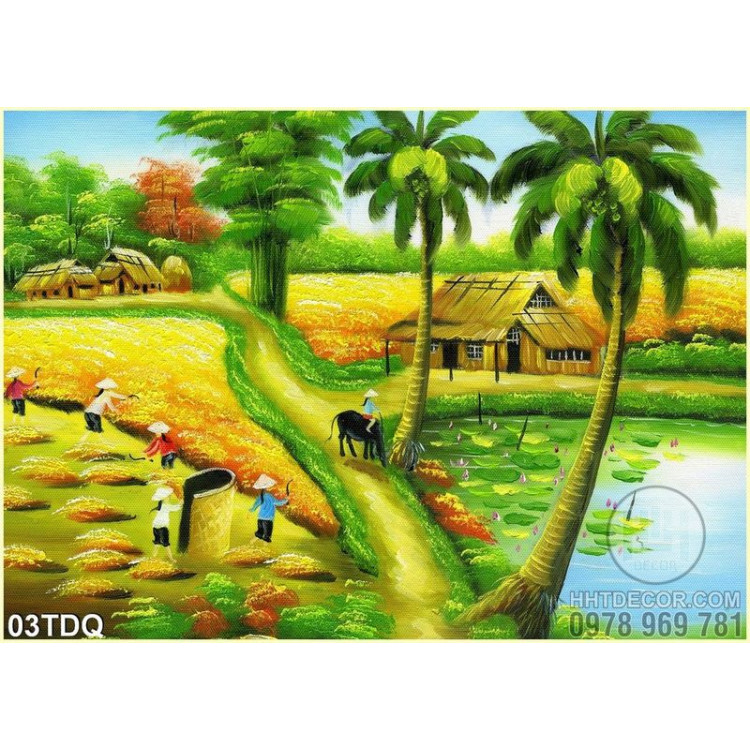 Trang làng quê Việt Nam sơn dầu đẹp