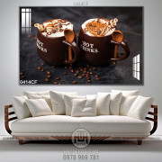 Tranh những chiếc bánh quế trong hai ly cà phê cappuccino