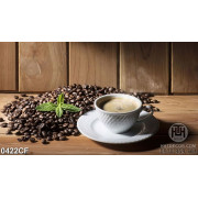 Tranh ly cà phê cappuccino bên ngọn rau húm chanh