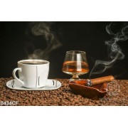 Tranh làng khói thuốc bên ly cà phê đen nóng 3d