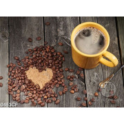 Tranh những hạt cà phê xếp hình trái tim trên bàn