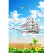 Tranh thuận buồm xuôi gió  khổ dọc và con thuyền màu trắng