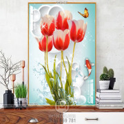 Tranh in hoa tulip dán tường in uv