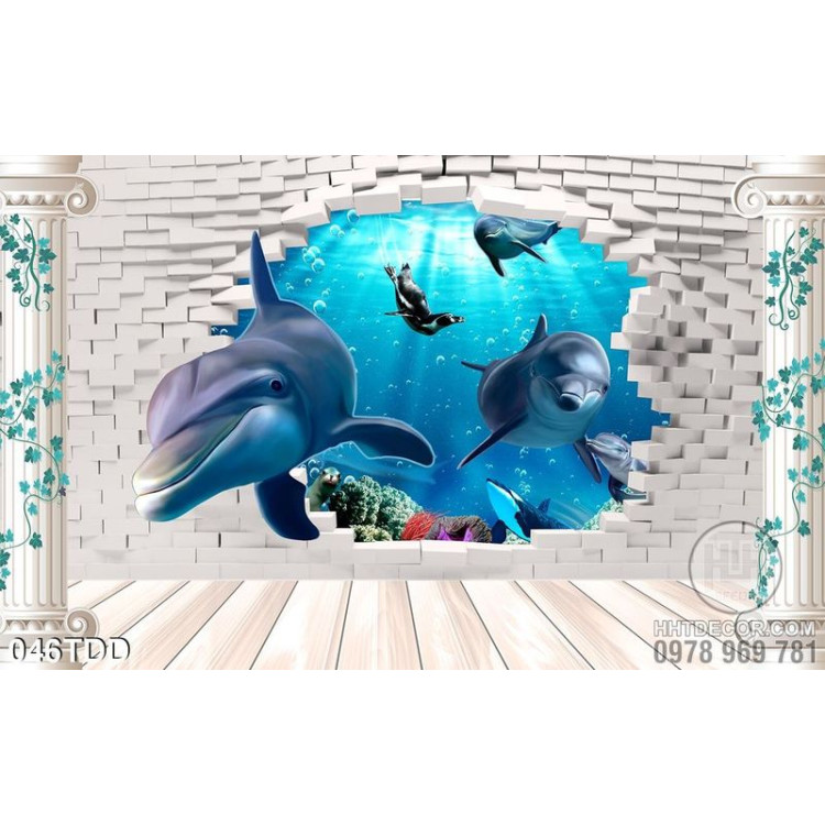 Tranh Đại Dương, cá heo 3D treo tường đẹp