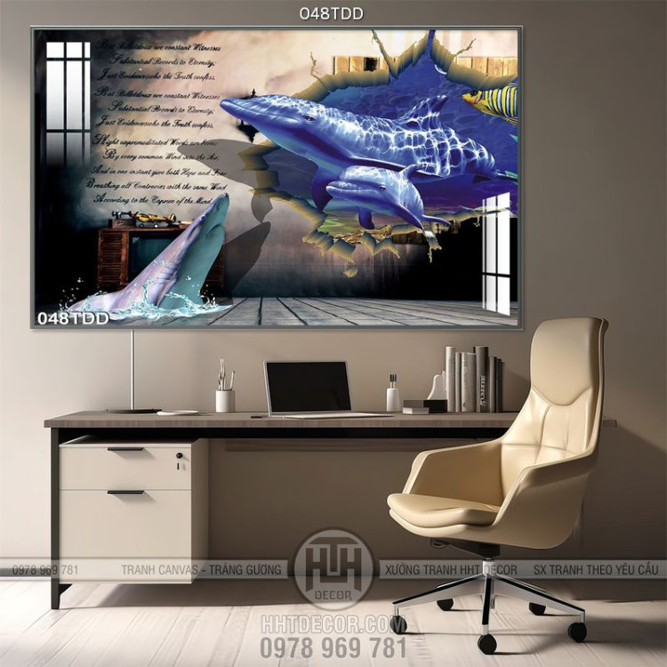 Tranh Đại Dương, cá heo 3D dán tường trang trí