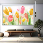 Tranh psd khu vườn tulip treo tường bếp