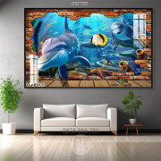 Tranh Đại Dương, cá heo 3D trang trí phòng trẻ em