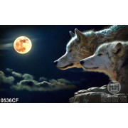 Tranh đàn sói bên ánh trăng treo tường quán cà phê 3d