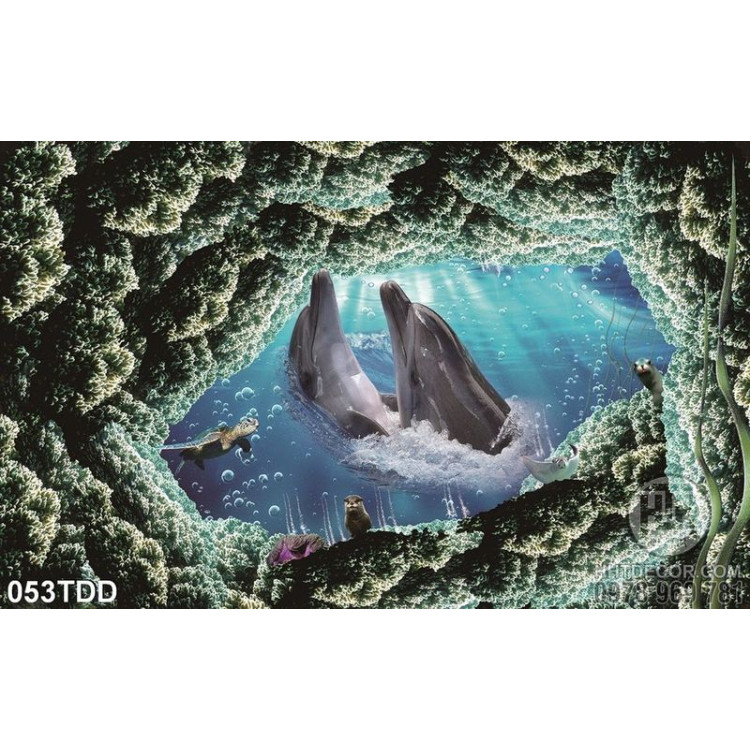 Tranh Đại Dương, cá heo 3D dán tường