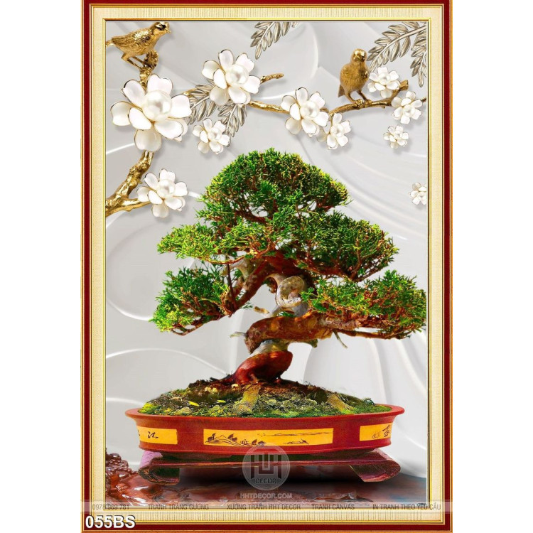 Tranh bonsai đẹp lụa 3d