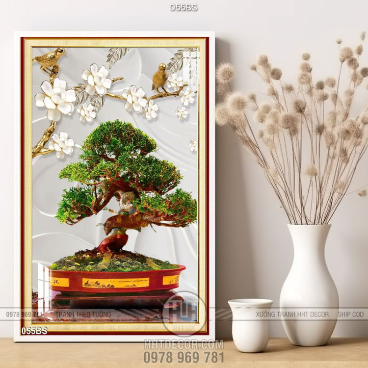 Tranh bonsai đẹp lụa 3d