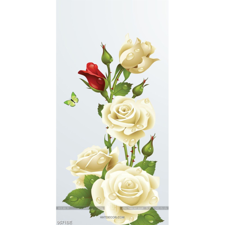 Tranh cây hoa hồng trắng treo tường bếp