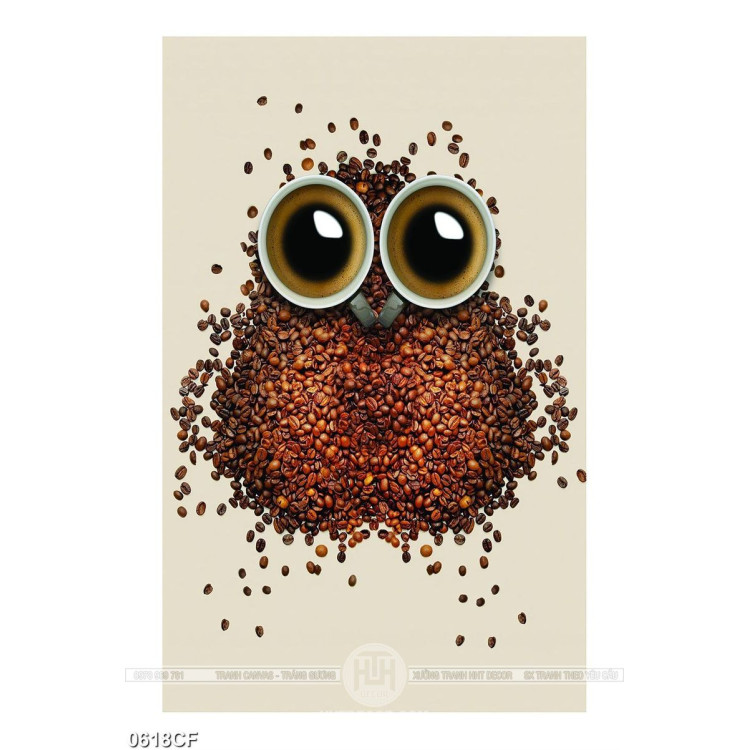 Tranh chim cú mèo xếp bằng những hạt cà phê