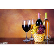Tranh rượu vang và trái cây trên bàn phòng bếp
