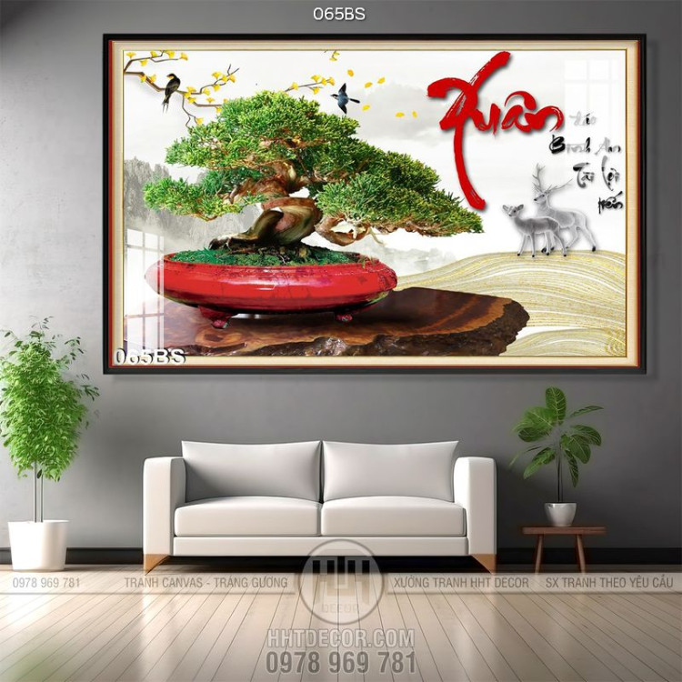 Tranh bonsai chữ xuân 3d in uv