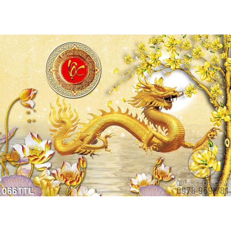 Tranh Tài Lộc, tranh Tết rồng vàng đẹp