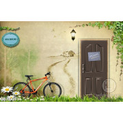 Tranh chiếc xe đạp bên tường quán cà phê