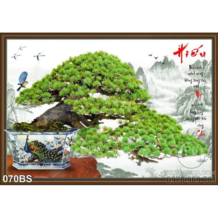 Tranh bonsai lớn chữ hiếu ấn tượng