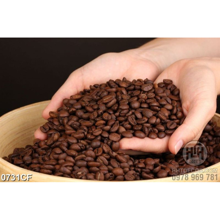 Tranh những hạt cà phê trên bàn tay xinh in uv