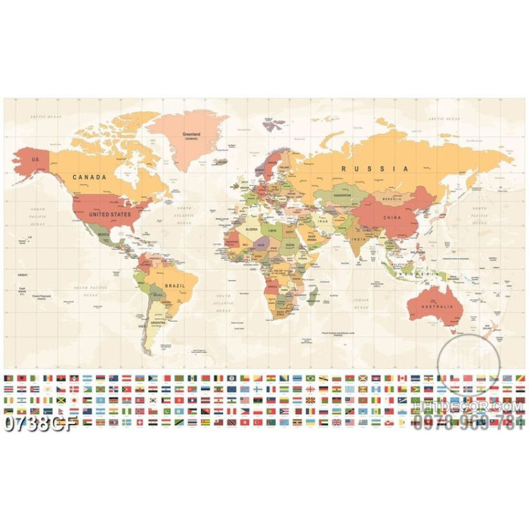 Tranh bản đồ thế giới trang trí quán cà phê
