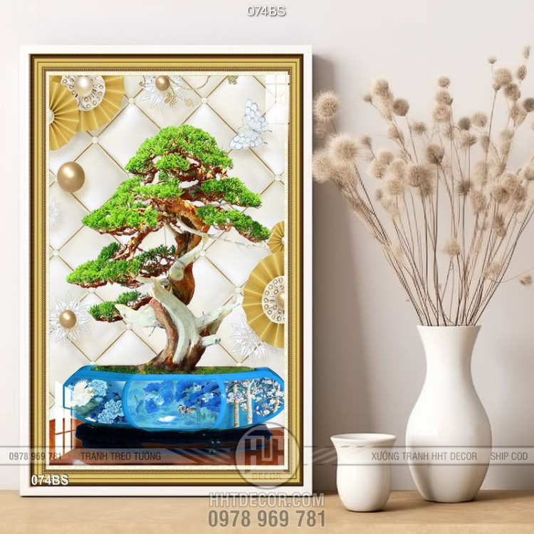 Tranh bonsai ấn tượng giả ngọc 3d