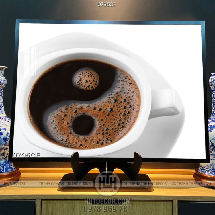 Tranh tách cà phê hình tròn âm dương 3d 