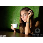 Tranh ly cà phê bên người đẹp 3d