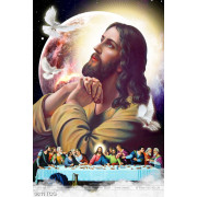 Tranh công giáo chúa Jesus bên bồ câu trắng in uv
