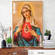 Tranh công giáo in uv trái tim đỏ của đức mẹ Maria