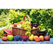 Tranh bàn trái cây ngoài vườn treo bếp