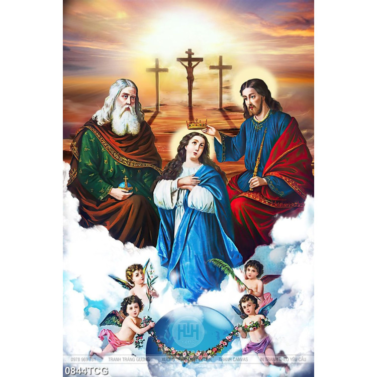 Tranh công giáo đức mẹ Maria và chiếc vương miện in uv