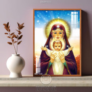 Tranh công giáo đức mẹ Maria và hài nhi ban phước lành