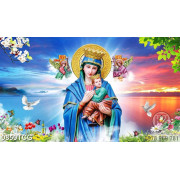 Tranh công giáo 3d đức mẹ Maria và những thiên thần nhỏ