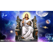 Tranh công giáo chúa Jesus và cây quyền trượng trên tay 