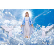 Tranh công giáo thiên thần và đức mẹ Maria trên trời xanh