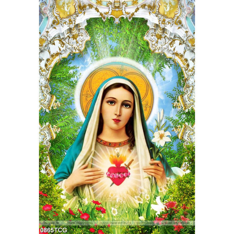 Tranh công giáo trái tim bao dung của đức mẹ Maria