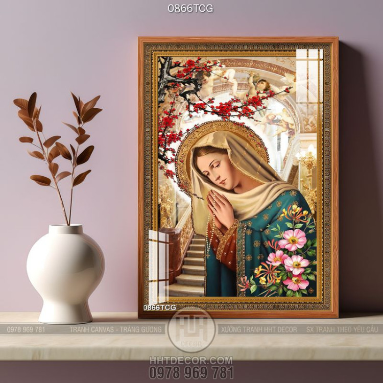 Tranh công giáo in canvas đức mẹ Maria đang cầu nguyện 