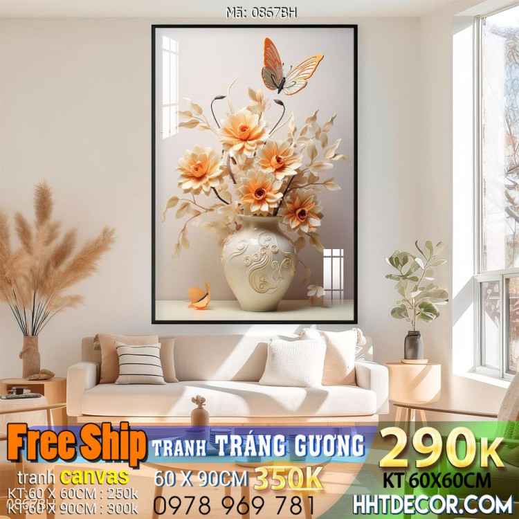 Tranh bình hoa đẹp decor trang trí tường