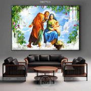 Tranh công giáo gia đình chúa Jesus bên bồ câu trắng 3d