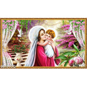 Tranh công giáo đức mẹ và hài nhi trong khu rừng hoa
