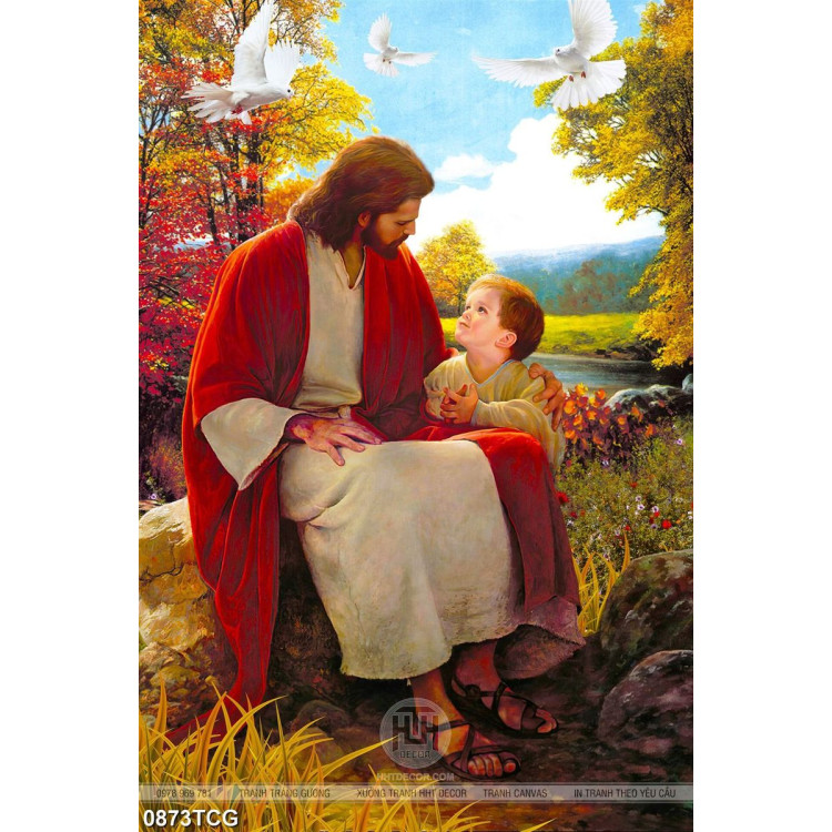 Tranh công giáo chúa Jesus và babby trong rừng in canvas