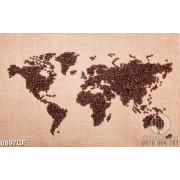 Tranh bản đồ thế giới bằng hạt cà phê in uv